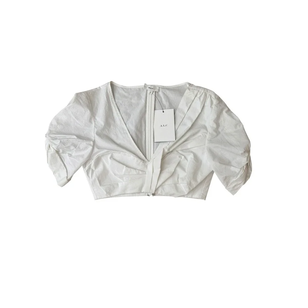 A.L.C. Crop Top Ryan White Cotton Puff Sleeve Knot Bust size 0